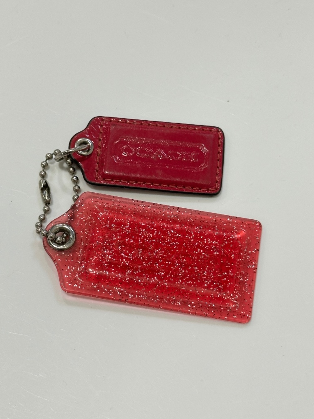 Coach Poppy XL Clear Glitter Acrylic Confetti and Pink Leather Hangtag